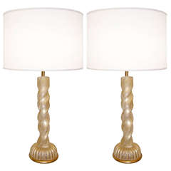 Pair of Barovier Gold Glass Lamps 5