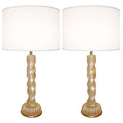 Pair of Barovier Gold Glass Lamps