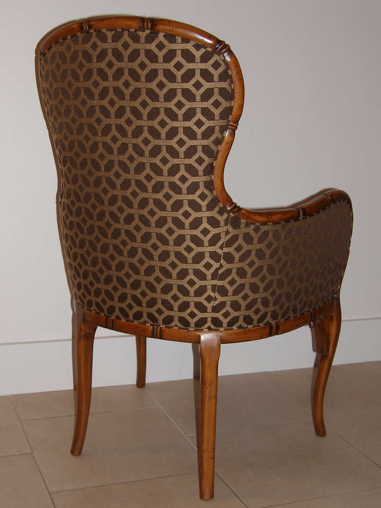 Pair of French Hand-Carved Bamboo Club Chairs in Fruitwood