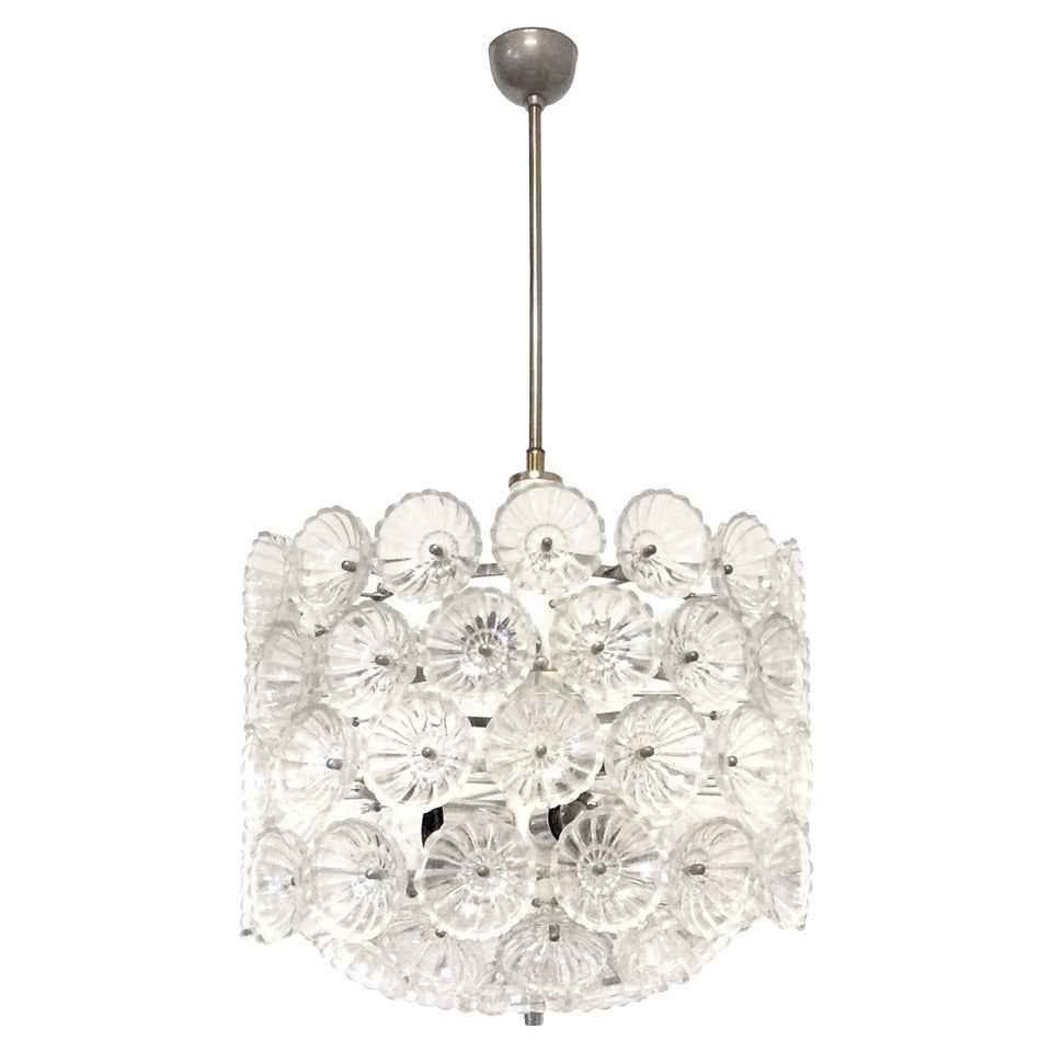 German Nickel and Glass Chandelier For Sale