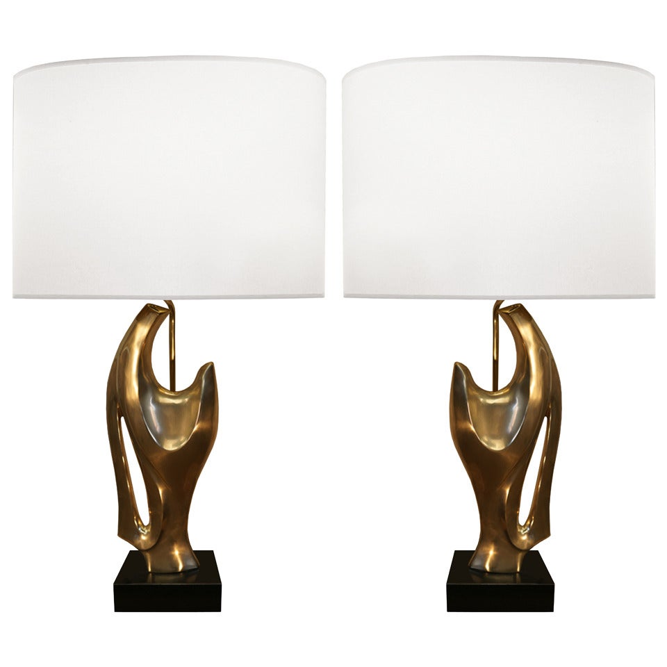 Pair of Philippe Jean Bronze Sculptural Lamps