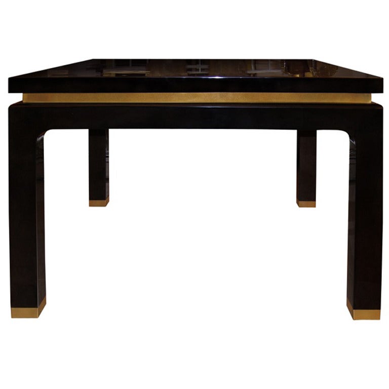 Goatskin Table with Brass Details For Sale
