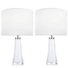 Pair of Nils Landberg for Orrefors White Glass Lamps 10