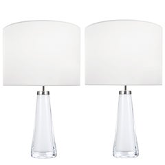Pair of Nils Landberg for Orrefors White Glass Lamps