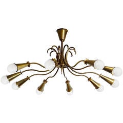 Oscar Torlasco Large Brass Ceiling Fixture Chandelier 5