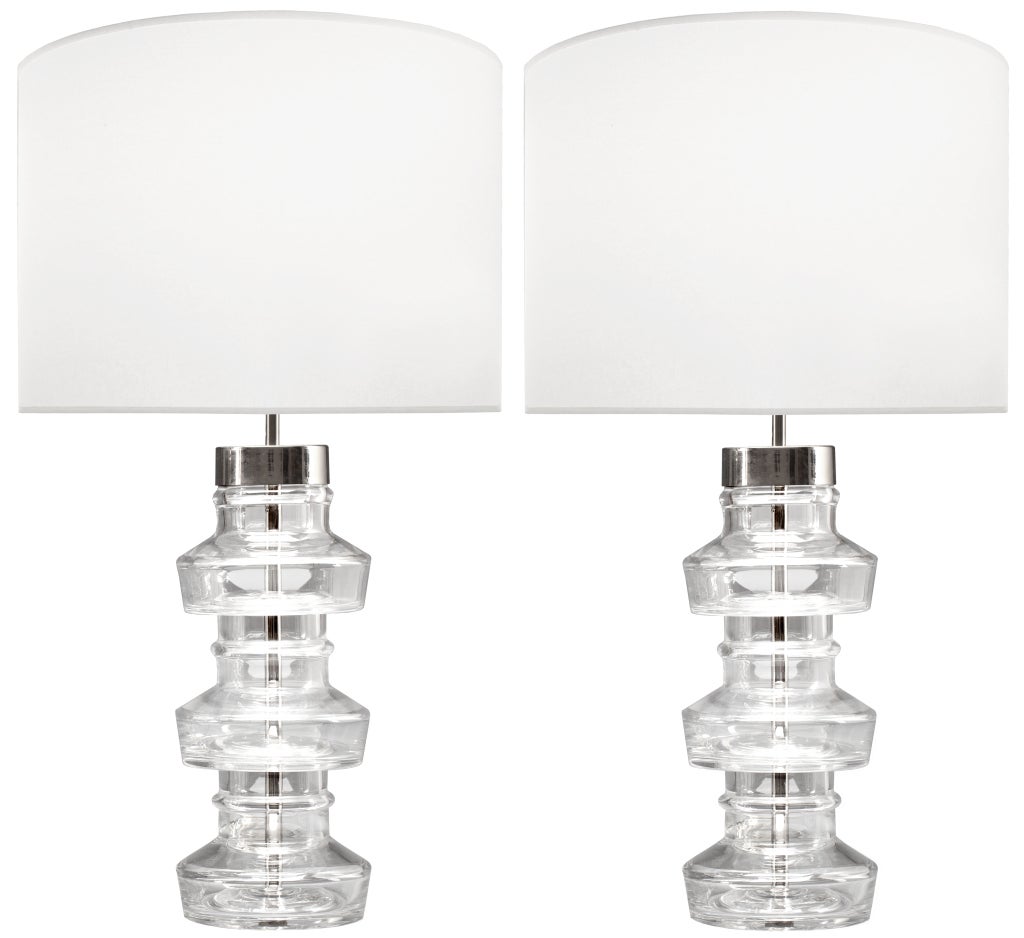 Pair of Carl Fagerlund for Orrefors Clear Glass Lamps For Sale