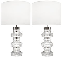 Pair of Carl Fagerlund for Orrefors Clear Glass Lamps