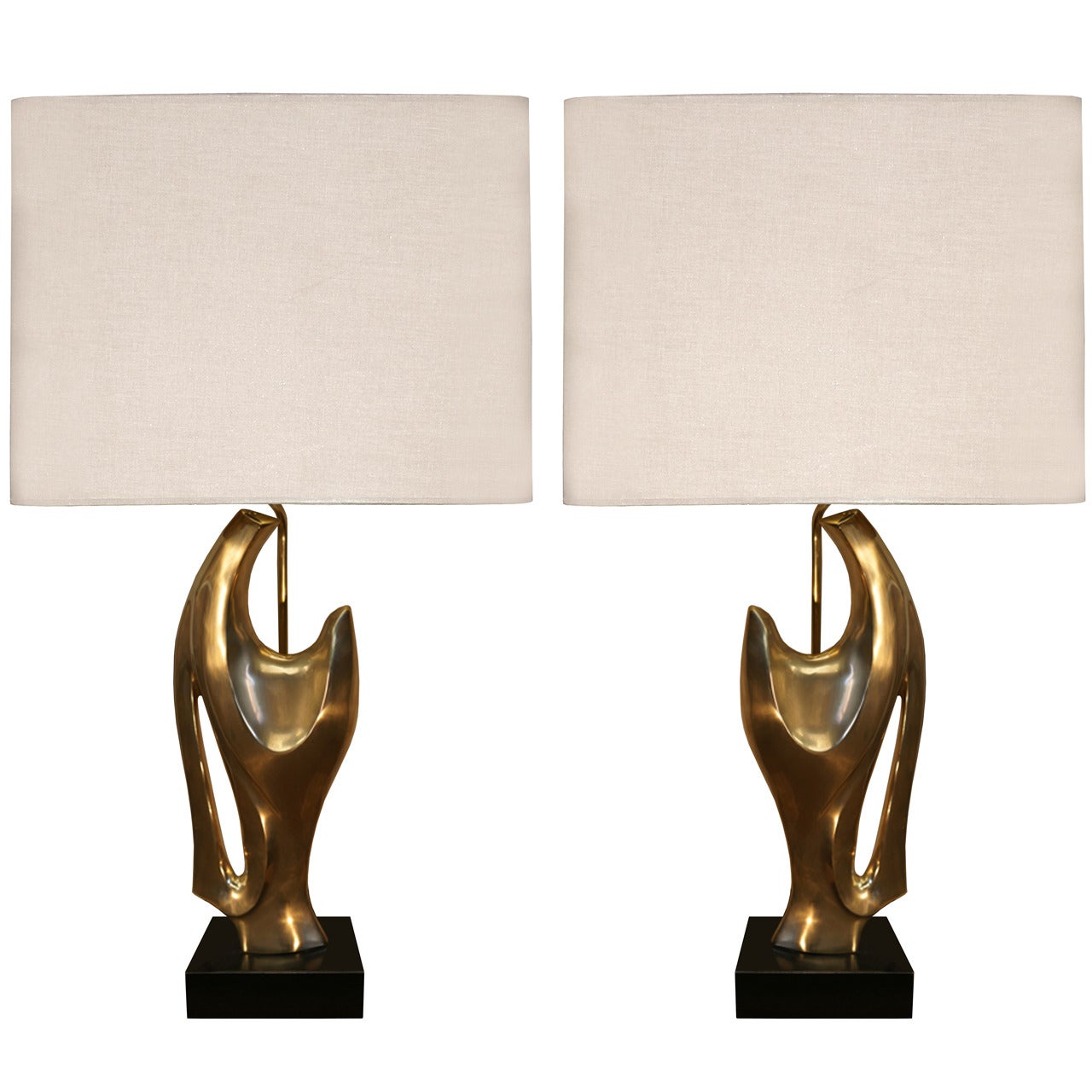 Pair of Philippe Jean Abstract Sculptural Bronze Lamps For Sale