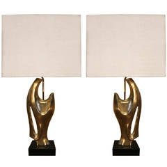 Pair of Philippe Jean Abstract Sculptural Bronze Lamps 11