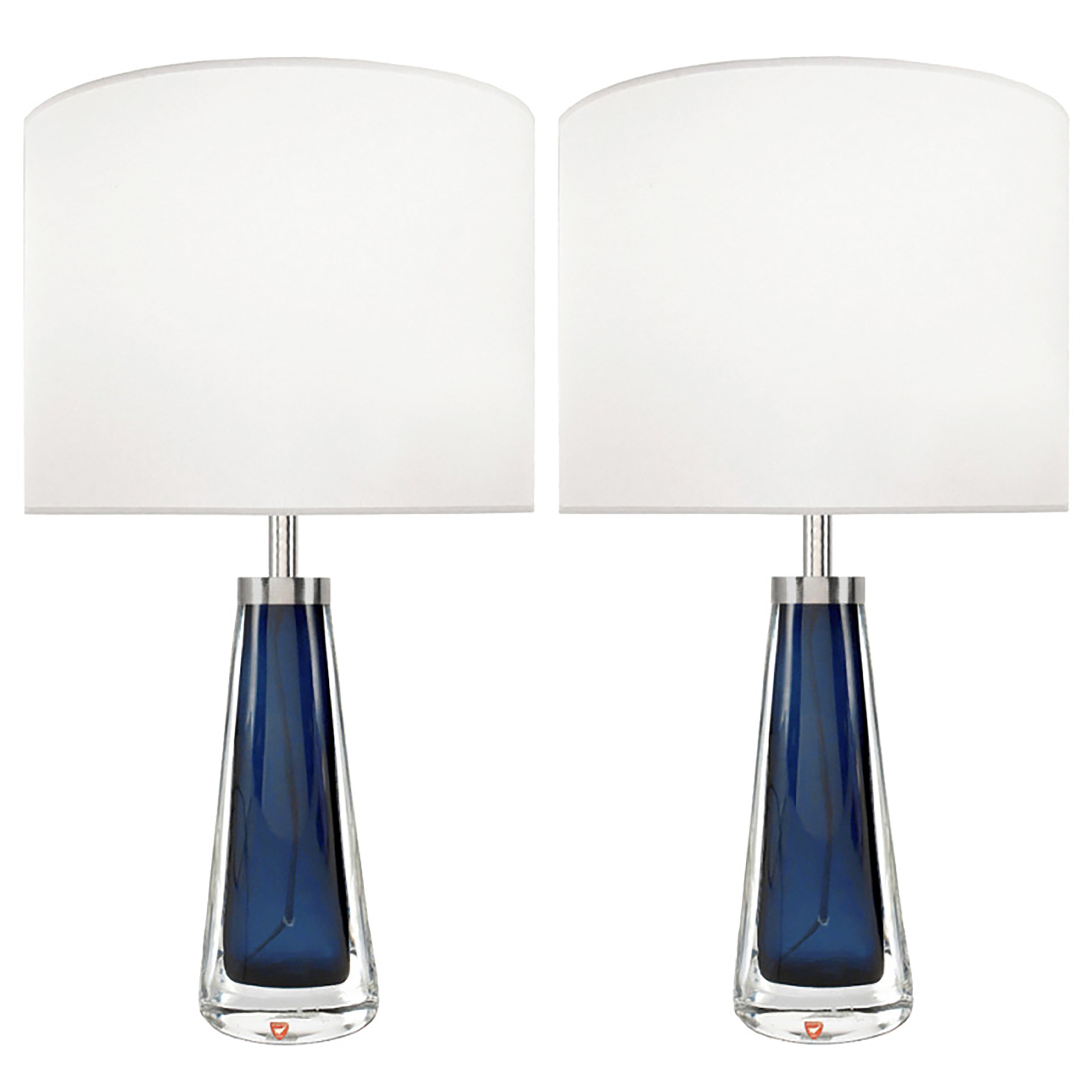 Pair of Nils Landberg for Orrefors Blue Glass Lamps For Sale