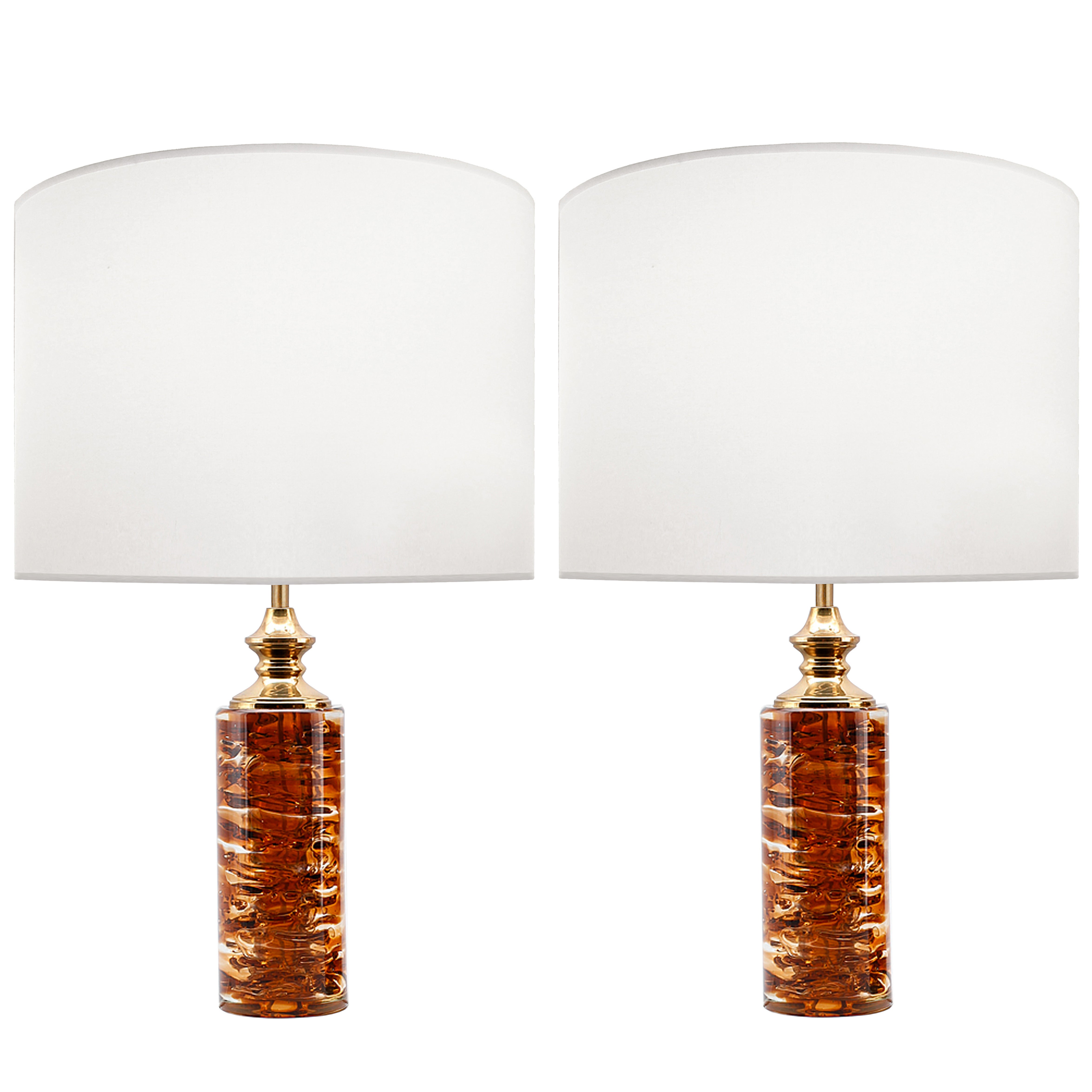 Pair of Swedish Deep Amber Glass Lamps