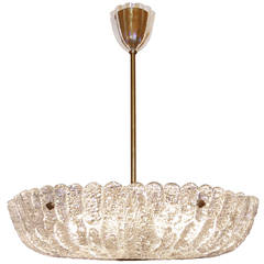 Orrefors Textured Crystal and Brass Chandelier