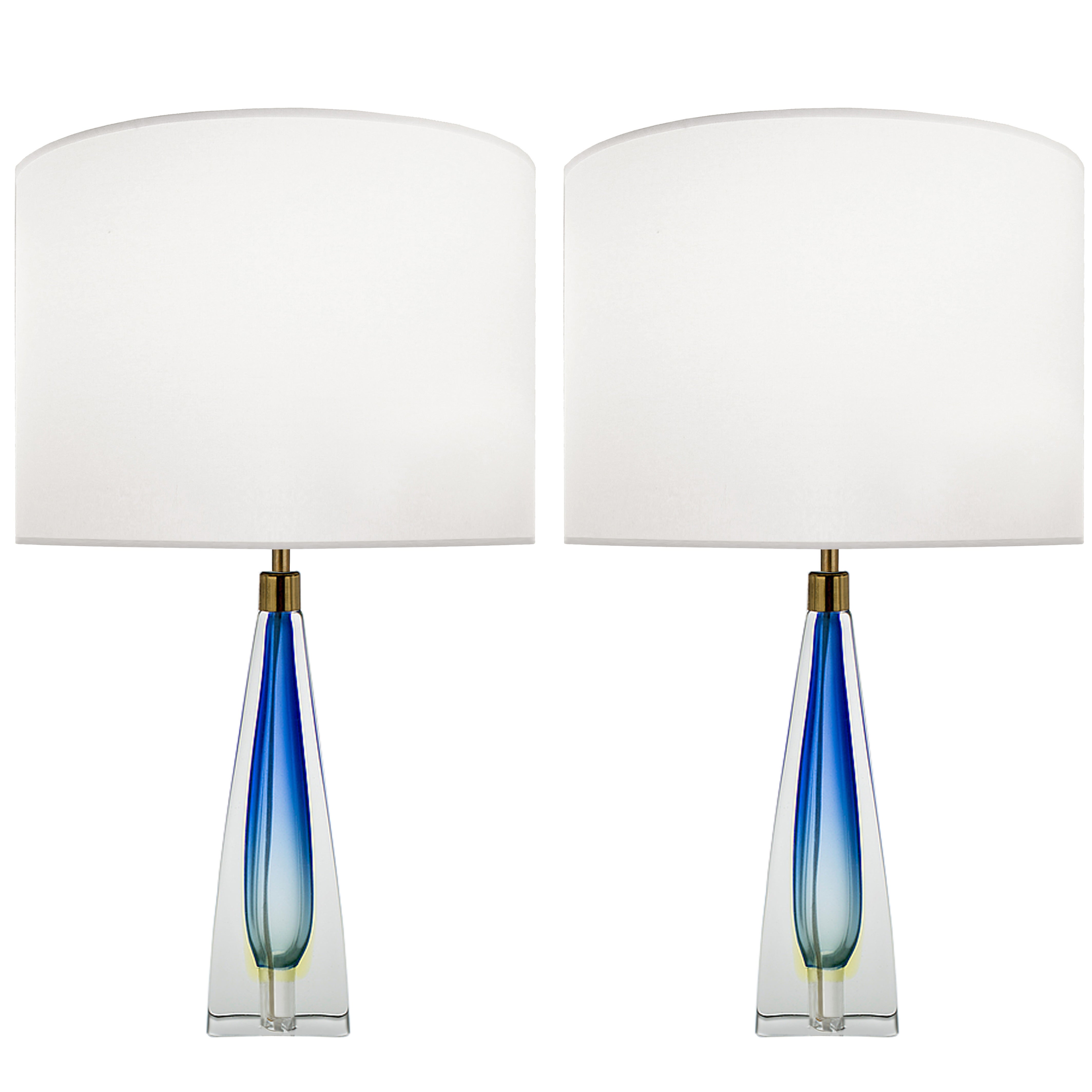 Pair of Italian Blue and Clear Glass Lamps For Sale