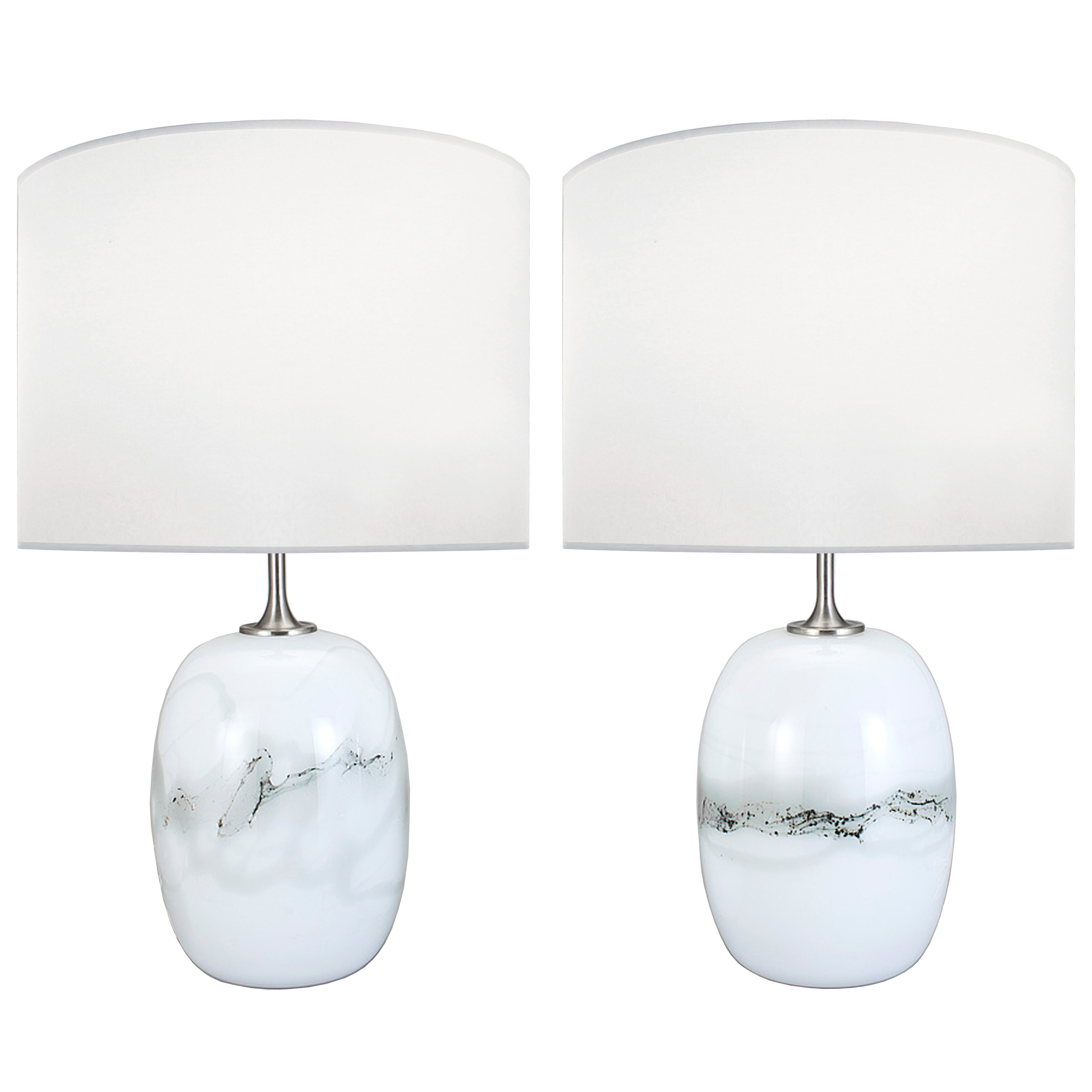 Pair of Holmegaard White and Gray Glass Lamps For Sale