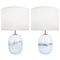Pair of Holmegaard White and Gray Glass Lamps