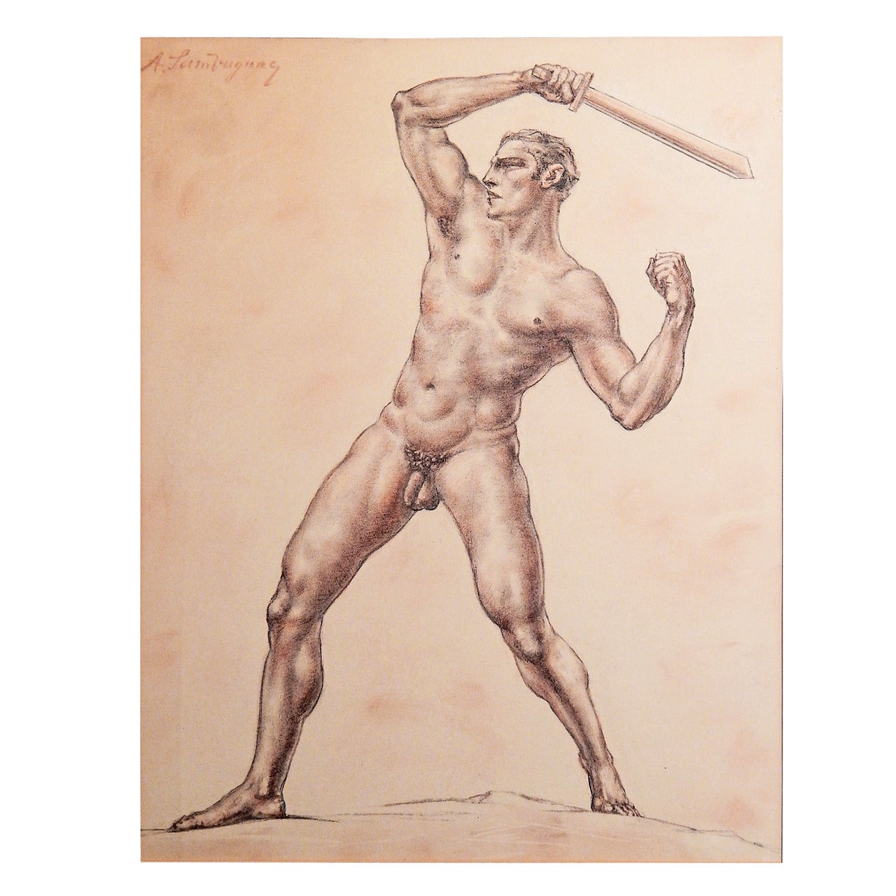 "Hellenic Study, " Superb Art Deco Male Nude by Sambugnac