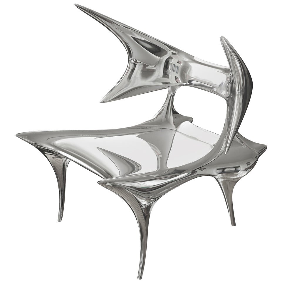 Darboux Chair in Mirror Polished Cast Stainless Steel For Sale