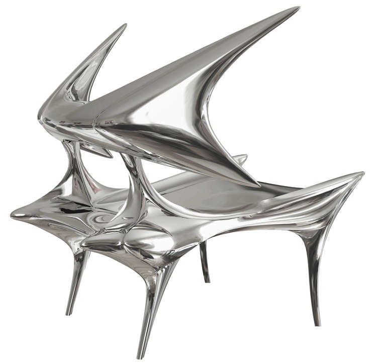The Darboux chair in mirror polished cast stainless steel by Craig Van Den Brulle.

American.

Circa 2013

Edition of 10

H / 38"
Seat H / 17"
W / 38" 
Seat W / 27" 
D / 39"