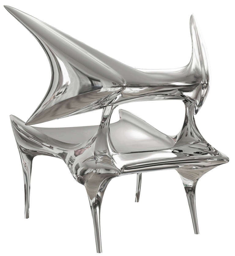 American Darboux Chair in Mirror Polished Cast Stainless Steel For Sale