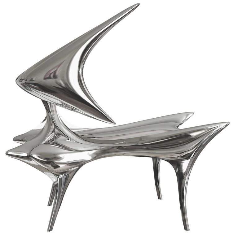 Darboux Chair in Mirror Polished Cast Stainless Steel In Excellent Condition For Sale In New York, NY