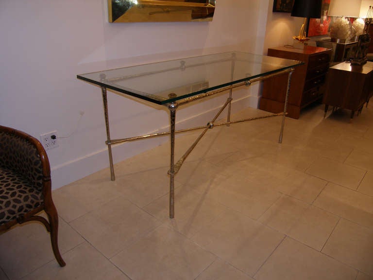 French Nickel Over Cast Bronze Dining Table/Desk In Excellent Condition In New York, NY