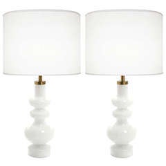 Pair of Swedish Lindshammer White Glass Table Lamps by Gunnar Ander