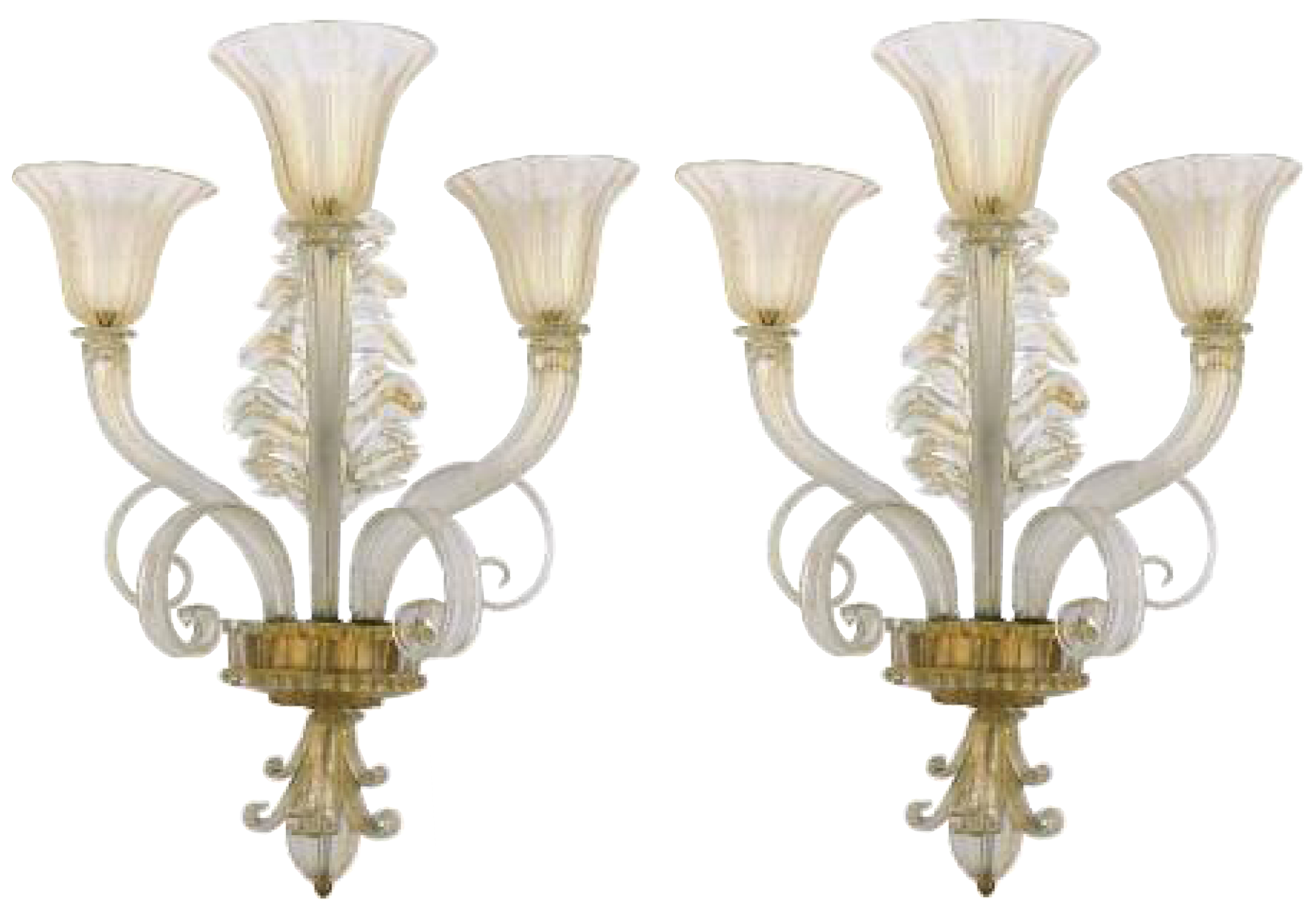 Pair of Ercole Barovier Three-Arm Glass Sconces For Sale