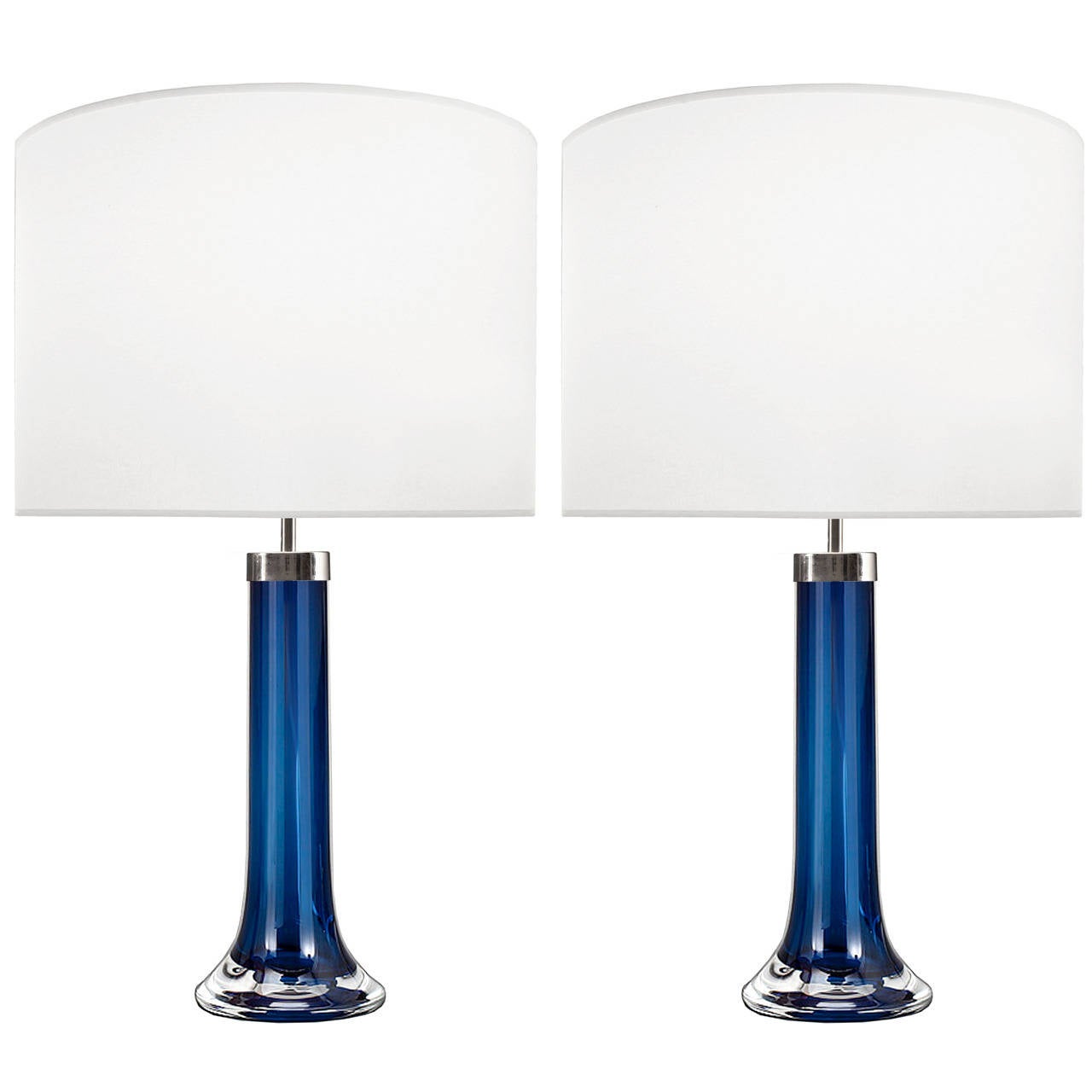 Pair Of Swedish Modern Blue Art Glass Lamps By Johansfors For Pair Of Johansfors Blue Glass Lamps