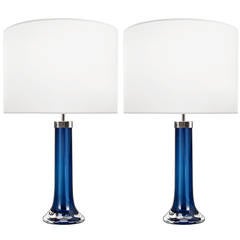 Pair of Johansfors Blue Glass Lamps 5