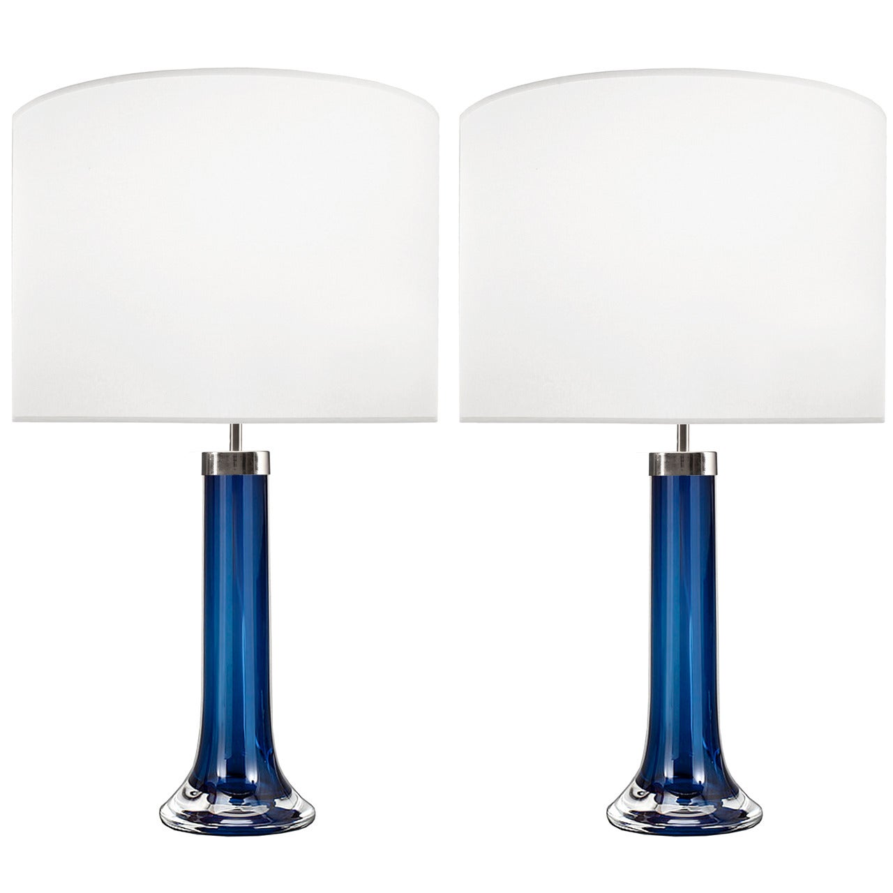 Pair of Johansfors Blue Glass Lamps For Sale