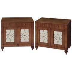 Pair of Bedside Tables with Bronze Decoration on Doors by John Widdicomb