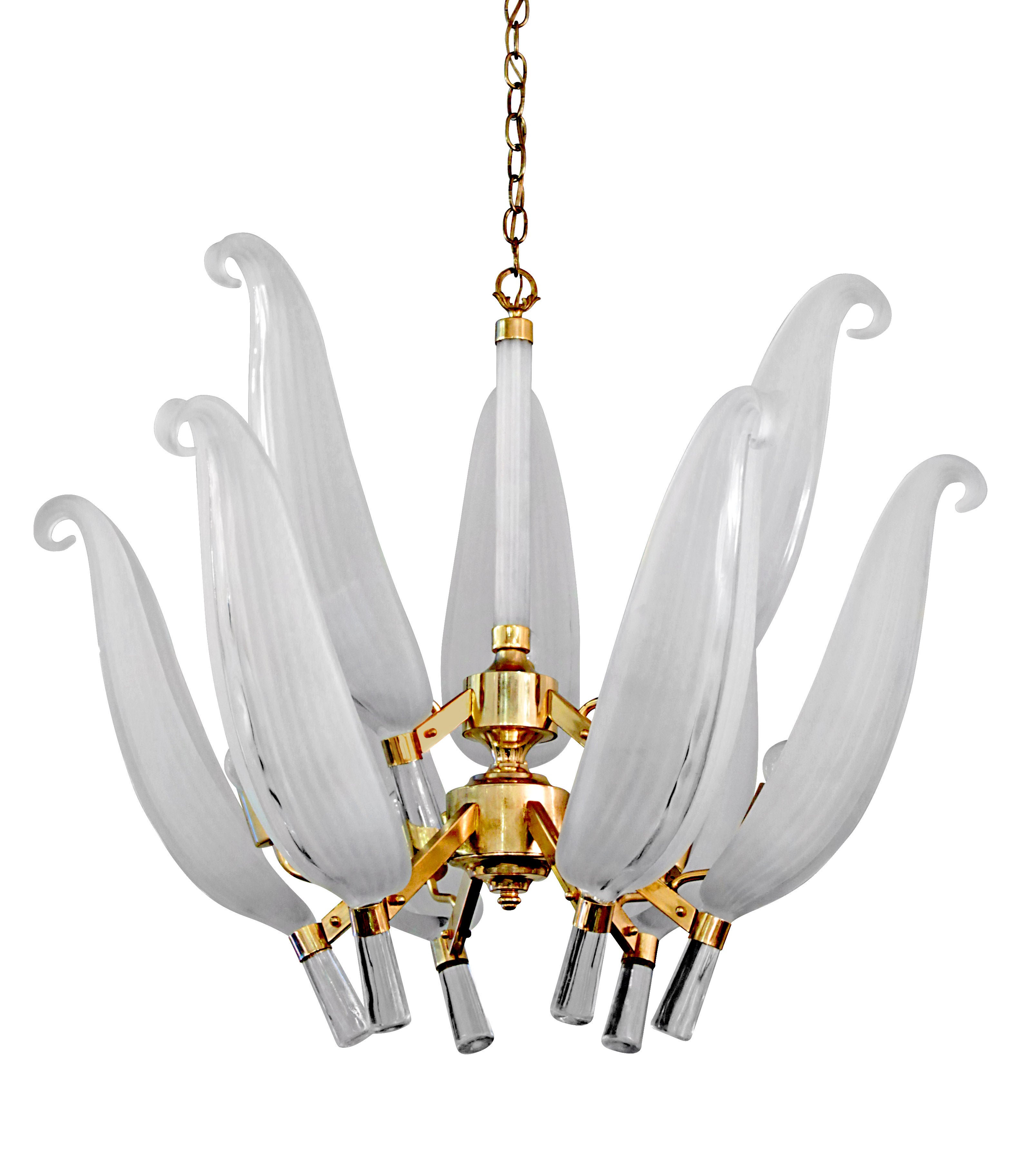 Large Chandelier with Handblown Glass Leaves by Franco Luce