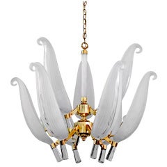Large Chandelier with Handblown Glass Leaves by Franco Luce 5