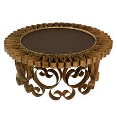 Studio Made Gilded Coffee Table in Flower Motif with Bronze Glass Top