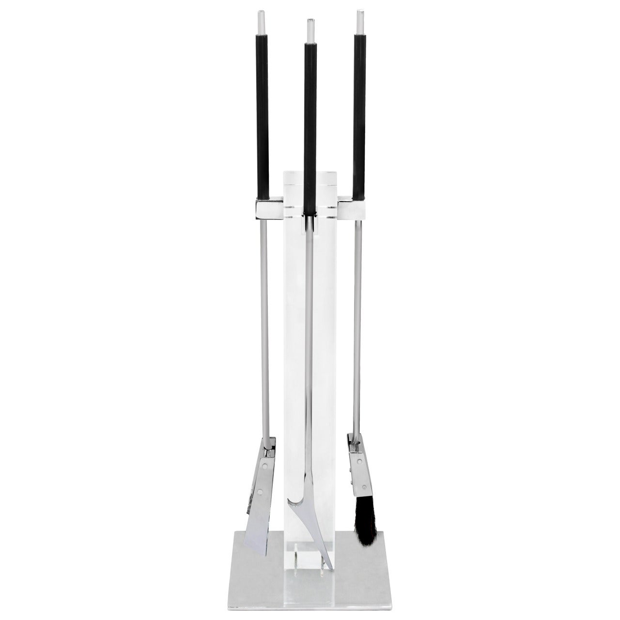 Elegant Fireplace Tool Set in Lucite and Chrome by Alessandro Albrizzi