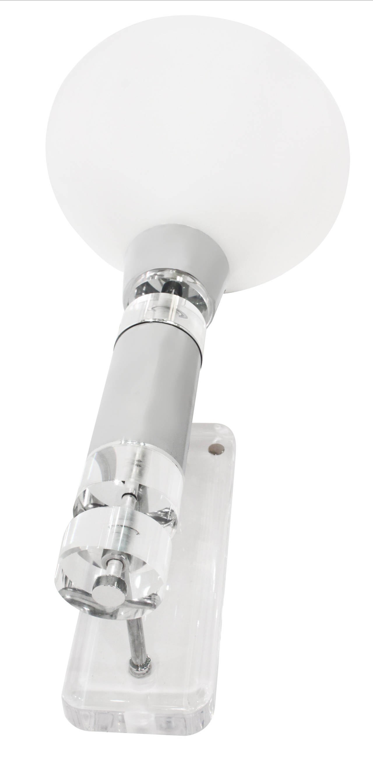 Large Wall Sconce in Lucite and Chrome with Glass Shade For Sale at 1stDibs
