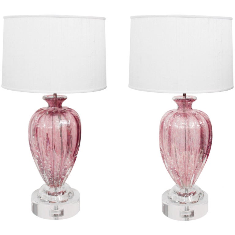 Pair of HandBlown Glass Table Lamps with Controlled Bubbles by Barovier and Toso at 1stDibs