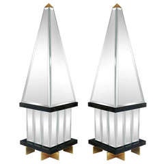 Pair of Impressive and Large Mirrored Obelisks 1970s