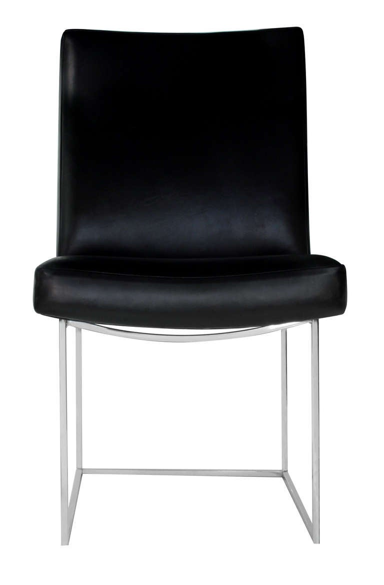 Chair with architectural chrome frame designed by Milo 
Baughman for Thayer Coggin, American 1960's. Reupholstered in Black 
Edelman leather.