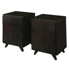 Pair of Bedside Tables with Chevron Design on Drawers
