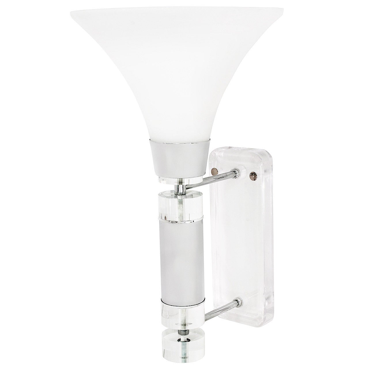 Large Wall Sconce in Lucite and Chrome with Glass Shade