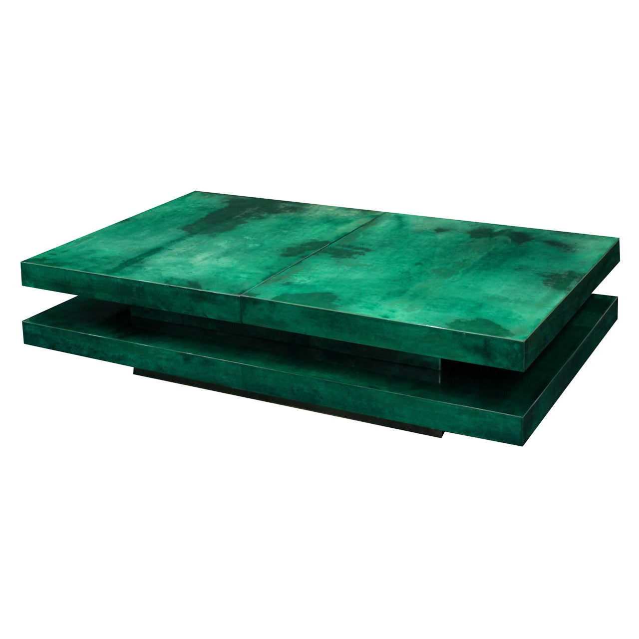 Coffee Table in Lacquered Goat Skin with Mirrored Interior by Aldo Tura