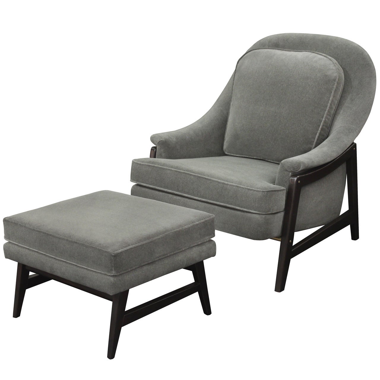 Lounge Chair and Matching Ottoman in Walnut by Edward Wormley