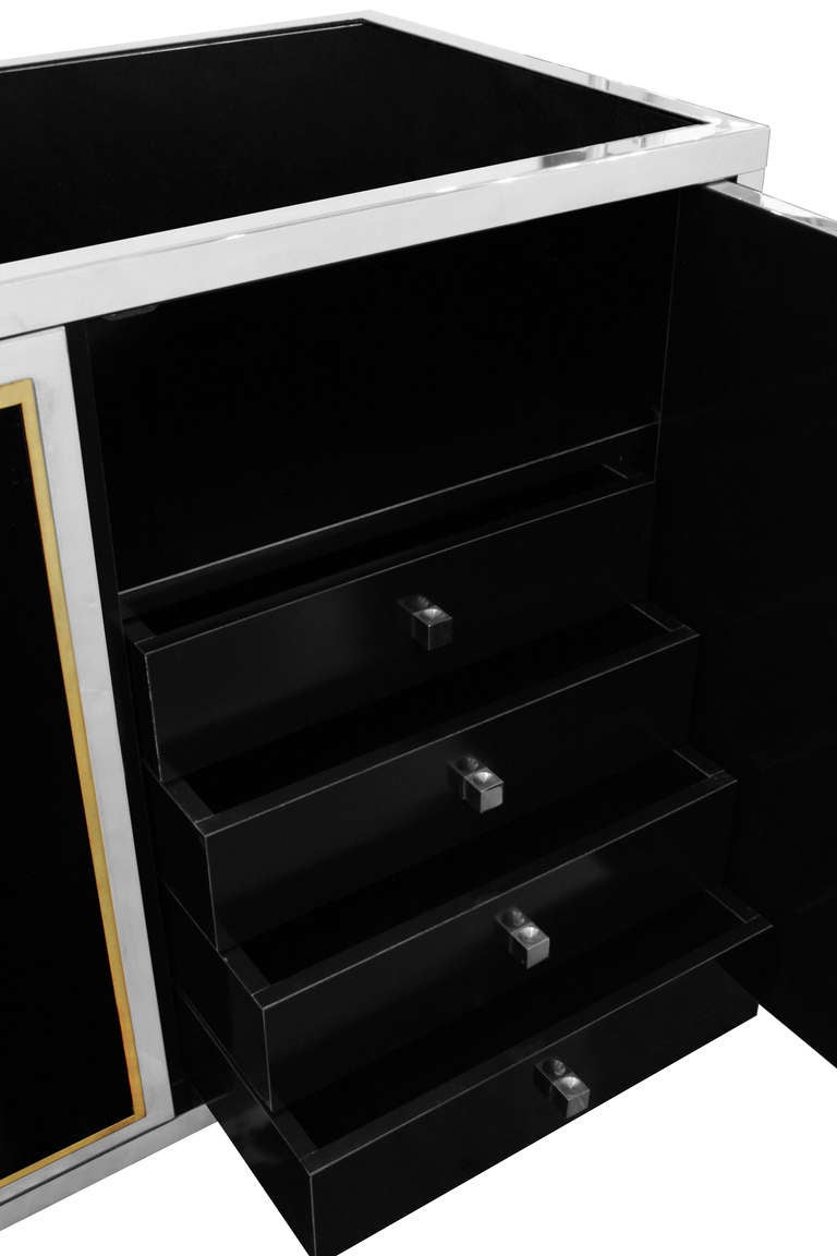French Chic Sideboard Clad in Black Glass by Guy Lefevre for Maison Jansen