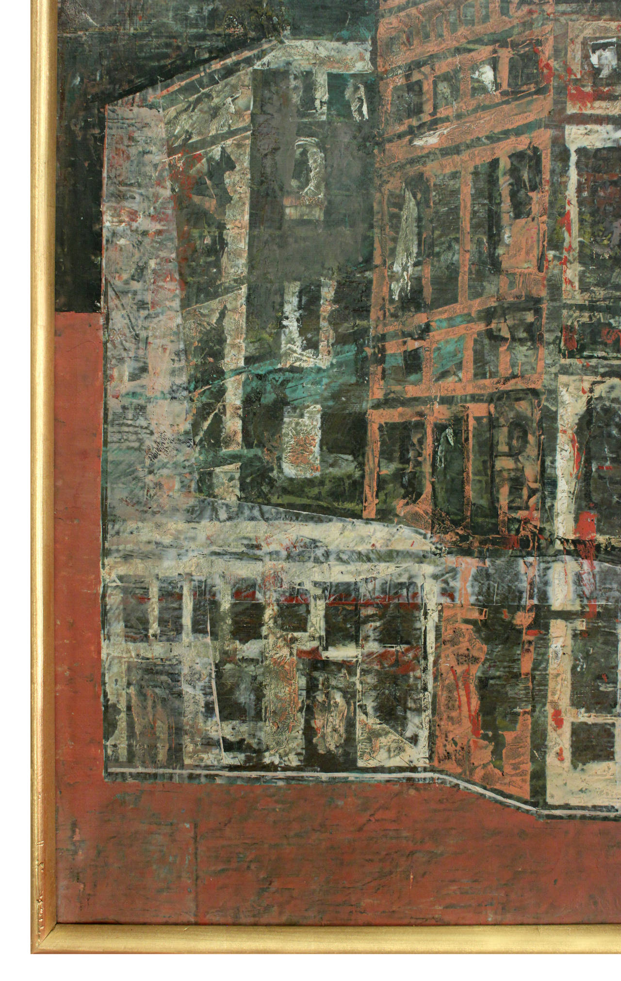 Mid-Century moderno Quadro astratto di paesaggio urbano veneziano di Olivier Charles in vendita