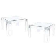 Pair of End Tables in Thick Lucite with Lug Design