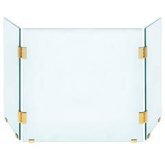 Retro Glass Fireplace Screen with Brass Hinges by Danny Alessandro