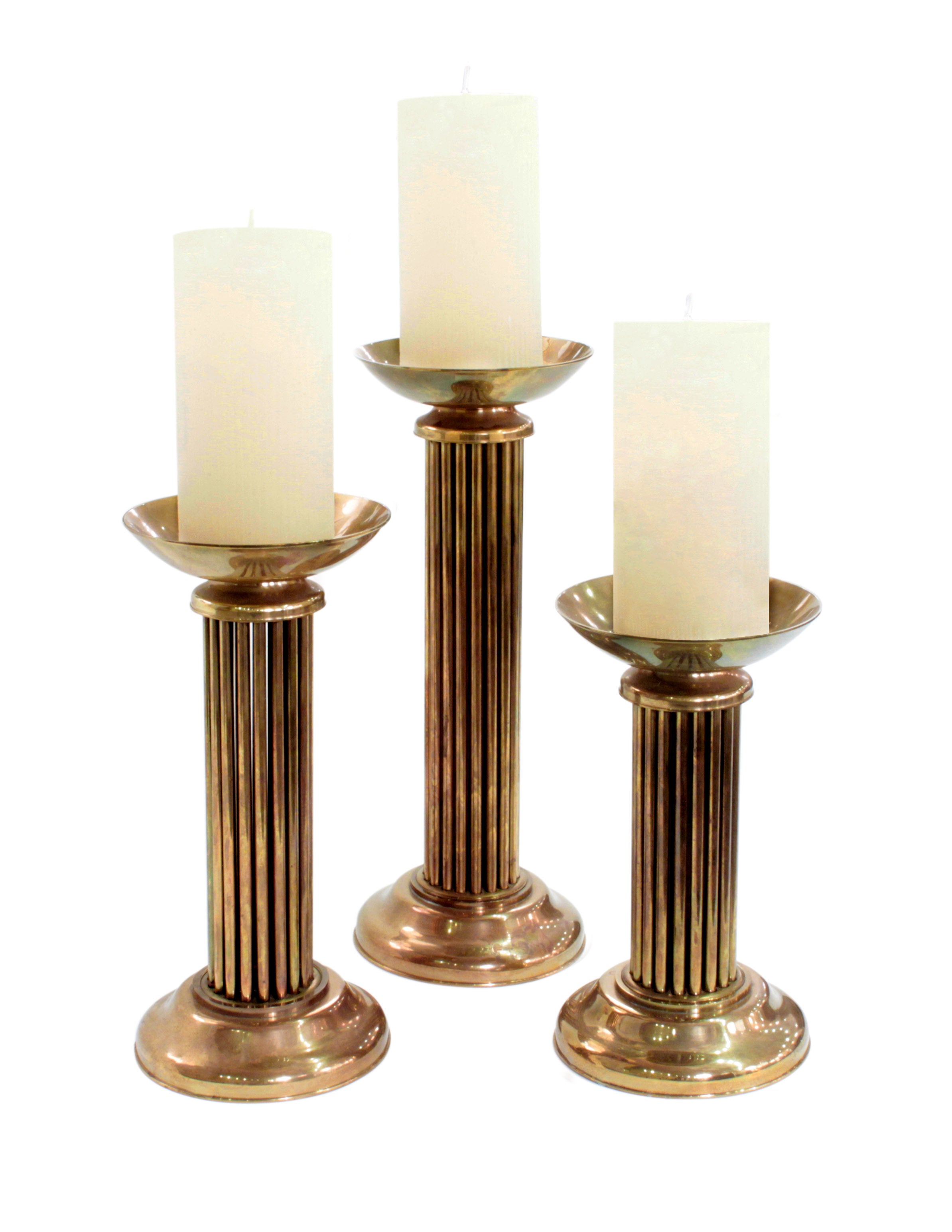Set of 3 Brass Candlestick Holders