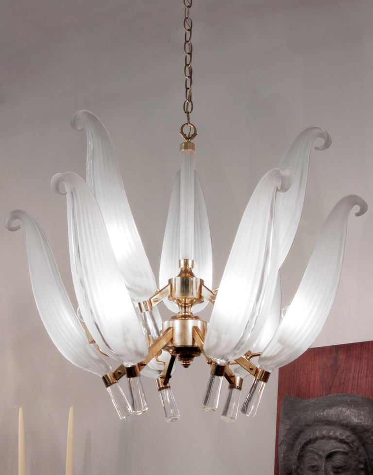Hand-Crafted Large Chandelier with Handblown Glass Leaves by Franco Luce