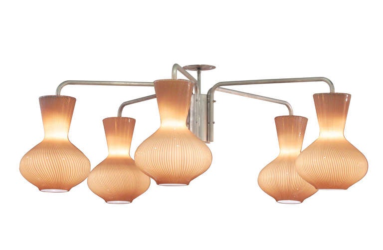 Large and Exceptional Chandelier with Hand-blown Glass Shades by Venini